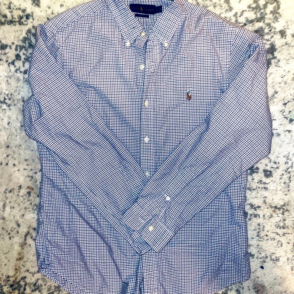 Men’s Ralph Lauren polo button down blue and white large shirt Slim Fit